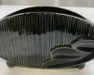 Vintage Oval Form Footed Ceramic Vase