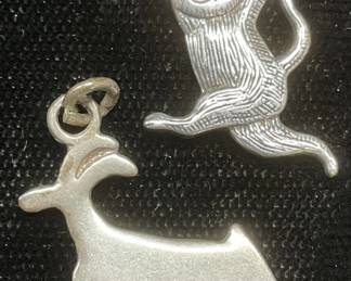 Lot 2 Signed Sterling Silver Cat & Ram Pendants