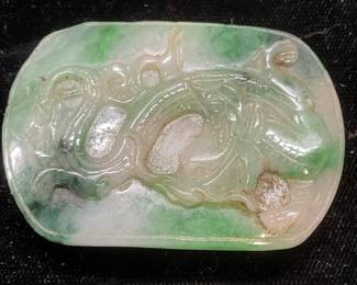 Vintage Asian Carved Jade Dragon Pendant