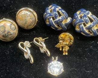 Group Lot Gold Tone Earrings, Pendant, Pin
