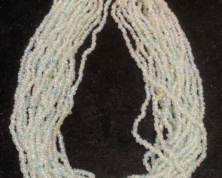 Vintage Blue Seed Bead Multi Strand Necklace