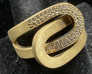 Gold Tone Interlocking Band Crystal Ring