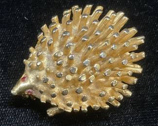 Vintage Gold Tone Crystal Porcupine Brooch