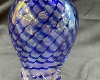 ROYAL LTD Blue Perf Bottle Hummingbird Art Gls