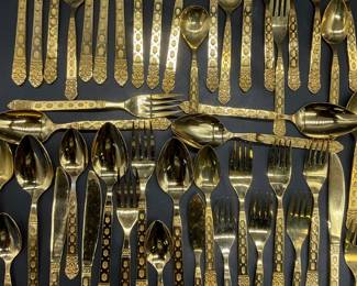 50 LIFETIME CUTLERY Gold Tone Stainless Silverware