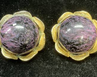 Vintage Gold Tone Purple Faux Stone Earrings