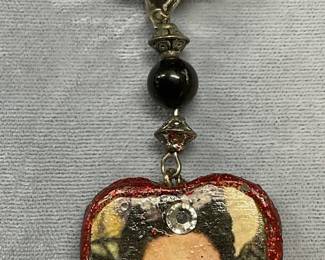 Vintage Silver Tone Frida Kahlo Pendant Necklace