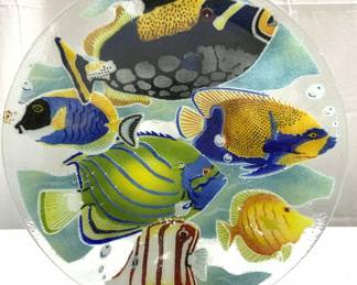 Art Glass Centerpiece Bowl W Fish Detail