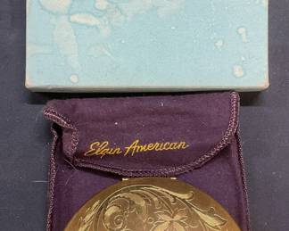 VTG Elgin American Gold Tn Floral Compact NIB