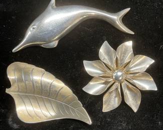 Lot 3 Vtg Beau, TruArt + Sterling Silver Brooches