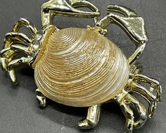 Vintage Seashell Crab Form Figural Brooch
