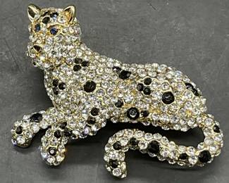 Vintage Bejeweled Crystal Leopard Brooch