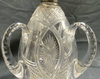 Silv Plate Mouth Vintage Crystal Vessel W Handles