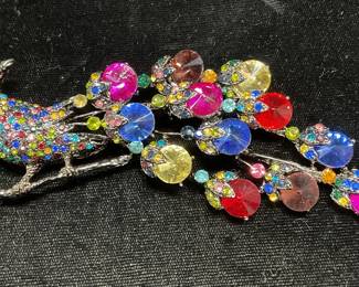 XL Peacock Crystal Statement Brooch, 4.5 In L