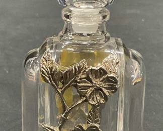 Crystal Silver Tone Floral Perfume Bottle, France