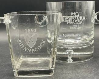 Lot 2 Vintage Engraved Glass Ice Buckets, Toscany+