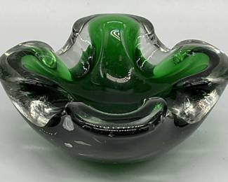 Green Murano Sommerso Style Art Glass Trinket Dish