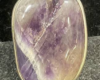 Vintage Silver Tone Amethyst Cabochon Ring