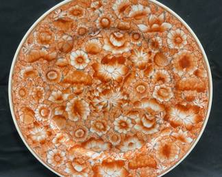 Asian Porcelain Red Floral Charger Plate