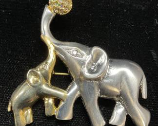 Gold & Silver Tone Crystal Elephant Brooch