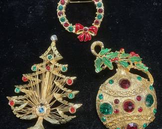 Lot 3 LJM Christmas Tree Brooch, Christmas Jewelry