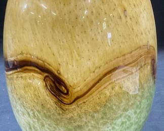 Hand Blown Green & Yellow Cased Art Glass Vase