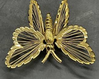MONET Vintage Gold Tone Metal Butterfly Brooch