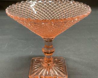 Pink Glass Scalloped Pedestal Fluted Bowl
