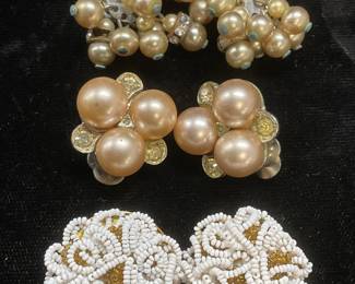 Lot 3 Faux Pearl, Crystal, Beaded Earrings, Italy