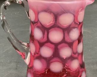 Hand Blown Pink Ruby Dot Art Glass Creamer