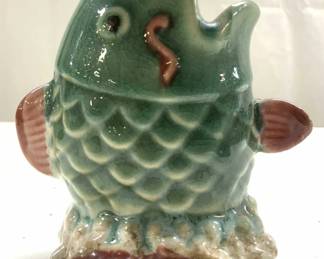 Vntg Ceramic Fish Pen Holder Vase Vessel