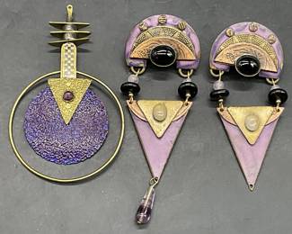 Lot 2 Vintage Purple Earrings & Necklace Pendant