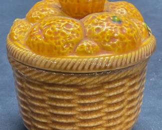 Vintage Ceramic Orange Fruit Basket Jam Jar