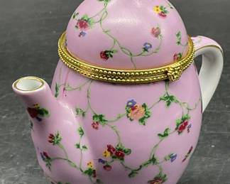 Floral Motif Teapot Form Trinket Box Candle Holder