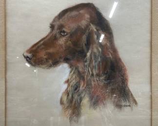 Signed Jamison Irish Setter Pastel Drawing