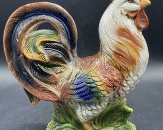 Multicolored Ceramic Rooster Figural, 12 Inch Ht