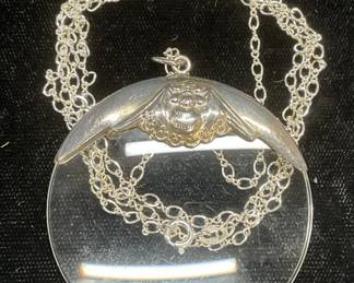 Signed Sterling Silver Magnifying Glass Necklace
