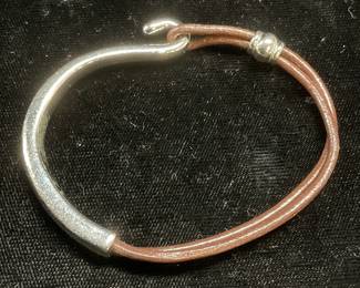 Silver Tone Brown Cord Bracelet