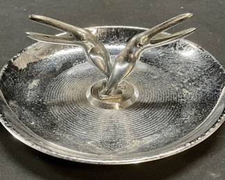 Vtg Silver Tone Chrome Toucan Trinket Dish