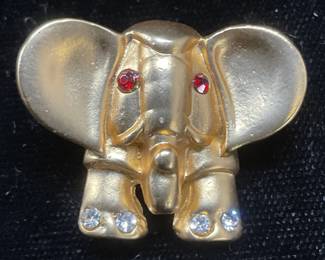 Vintage Gold Tone Crystal Elephant Brooch