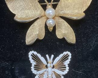 Lot 2 Monet & Capri Gold Tone Butterfly Brooches