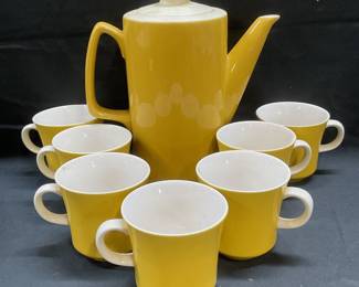 Lot 8 MCM J Roberts Cera Stone Cups, Coffee Pot