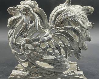 Vintage Silver Tone Metal Rooster Napkin Holder