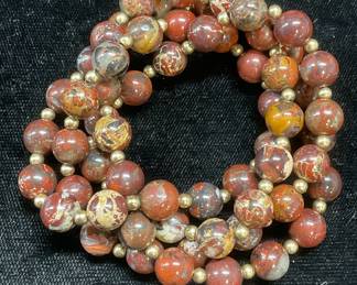 Gold Tone Red Semiprecious Beaded Necklace