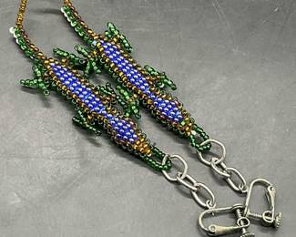 Vintage Handmade Seed Beaded Lizard Earrings