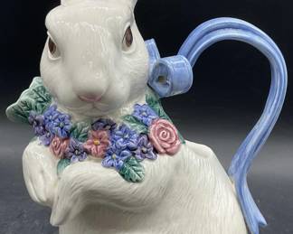 1993 FITZ & FLOYD Ceramic Rabbit Figural Pitcher