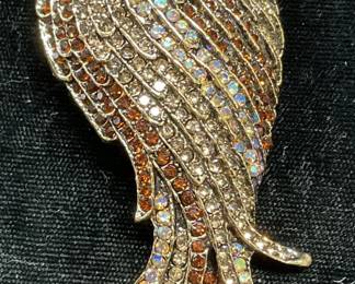 XL Gold Tone Crystal Bird Brooch, 4.5 In Long