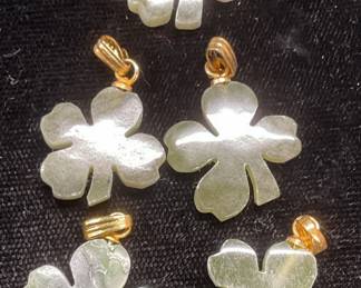 Lot 5 Carved Jade Shamrock Pendants