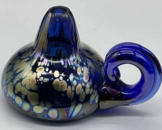 1988 FISKE Artist Signed Art Glass Finger Oil Lamp