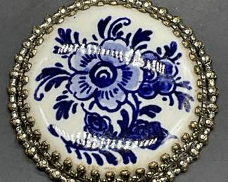 Vintage Blue & White Floral Ceramic Pendant